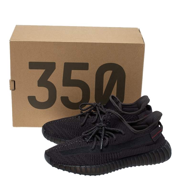 Pre Owned Yeezy x Adidas Black Cotton Knit and Mesh Boost 350 V2 Non Reflective Sneakers Size 42.5