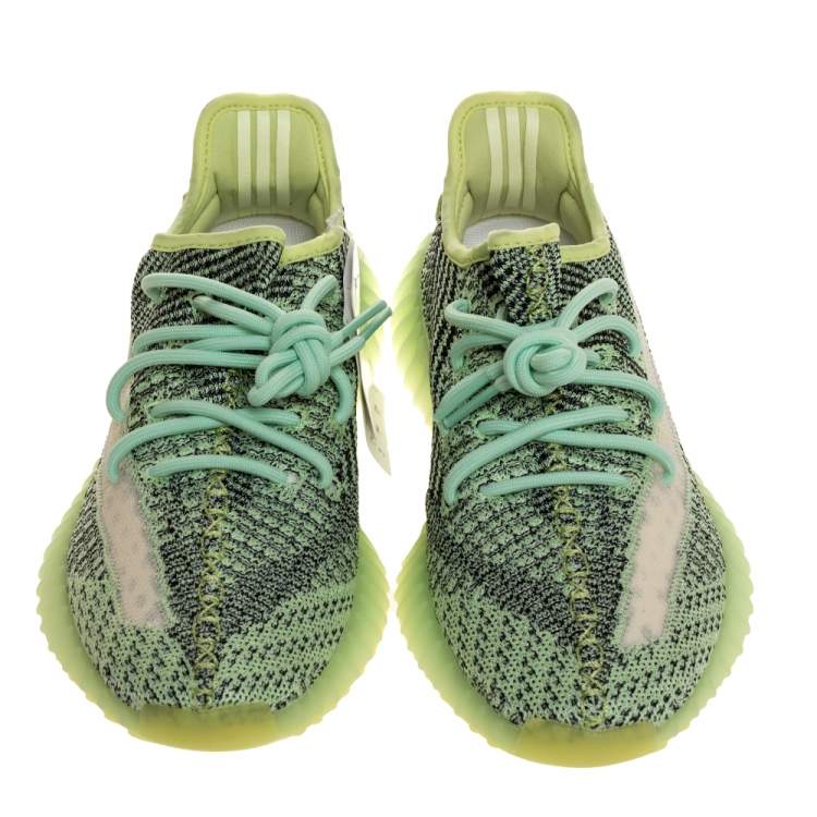 مملوكة مسبقًا Yeezy x Adidas Green Knit Fabric Boost 350 V2 Yeezreel Reflective Sneakers Size 41.5