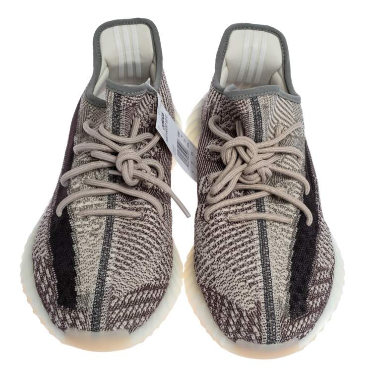 Pre Owned Yeezy x Adidas White/Grey Cotton Knit Boost 350 V2 'Zyon' Sneakers Size 47.5