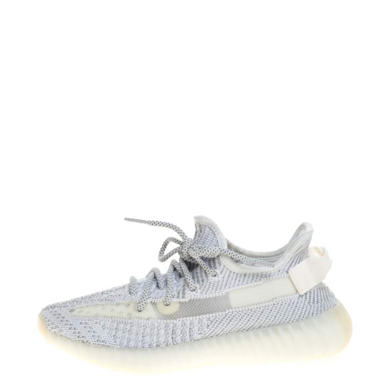 Pre Owned Yeezy x Adidas Grey/White Cotton Knit Boost 350 V2 Static Reflective Sneakers Size 38