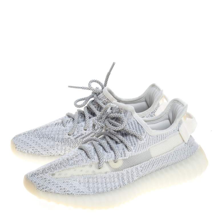 Pre Owned Yeezy x Adidas Grey/White Cotton Knit Boost 350 V2 Static Reflective Sneakers Size 38