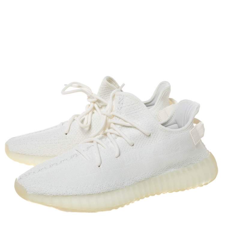 Pre Owned Yeezy x Adidas Cream White Cotton Knit Boost 350 V2 Sneakers Size 46.5