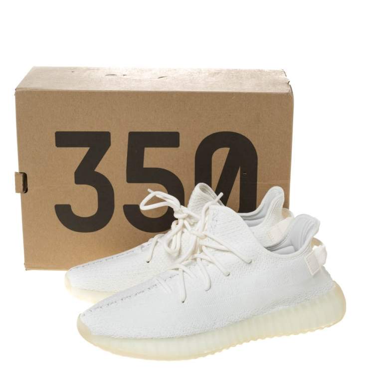 Pre Owned Yeezy x Adidas Cream White Cotton Knit Boost 350 V2 Sneakers Size 46.5