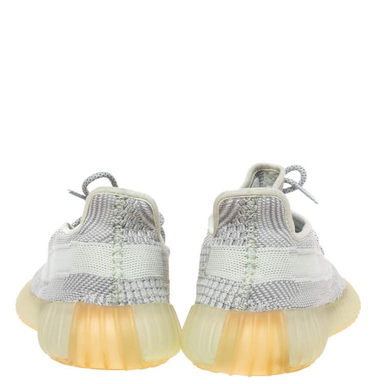Pre Owned Yeezy x Adidas Grey/White Cotton Knit Boost 350 V2 Static Non-Reflective Sneakers Size 43.5