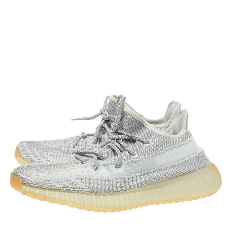 Pre Owned Yeezy x Adidas Grey/White Cotton Knit Boost 350 V2 Static Non-Reflective Sneakers Size 43.5