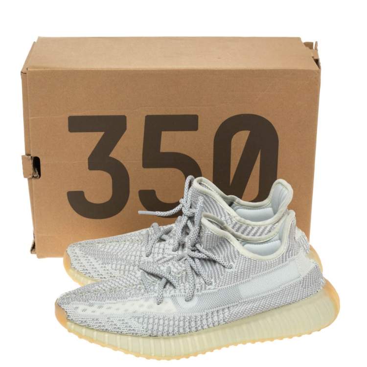 Pre Owned Yeezy x Adidas Grey/White Cotton Knit Boost 350 V2 Static Non-Reflective Sneakers Size 43.5