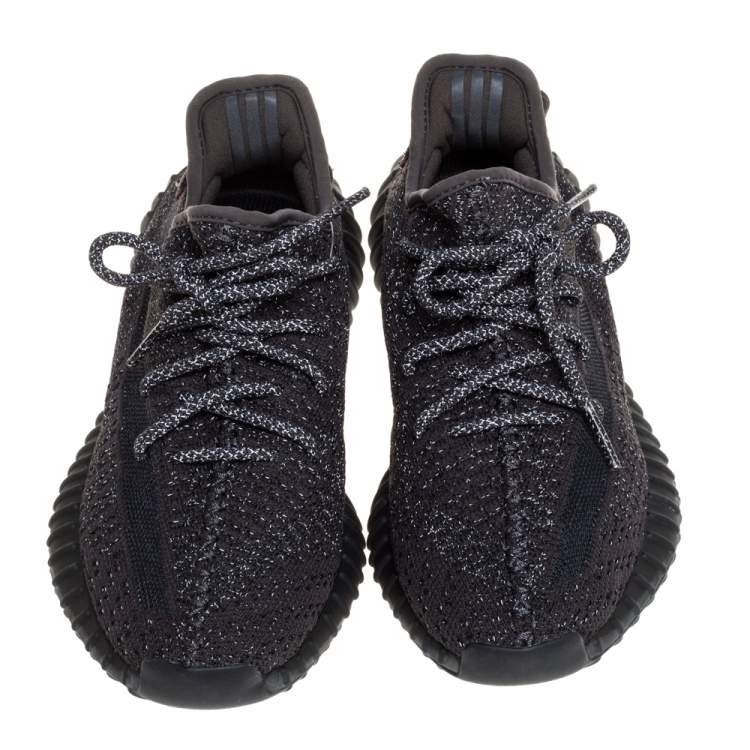 Pre Owned Yeezy x Adidas Black Cotton Knit Boost 350 V2 Reflective Sneakers Size 40