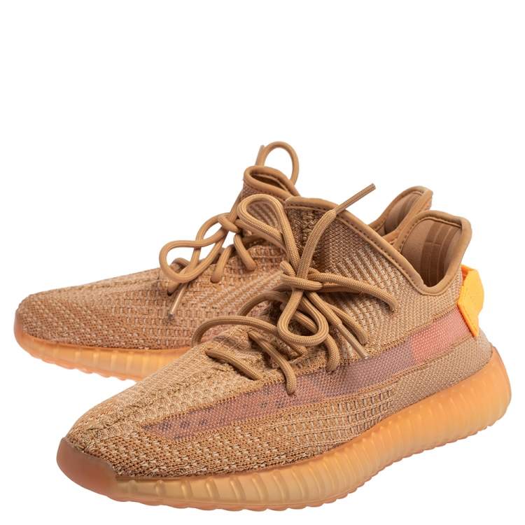 Pre Owned Yeezy x Adidas Beige/Orange Cotton Knit Clay Boost 350 V2 Sneakers Size 42.5