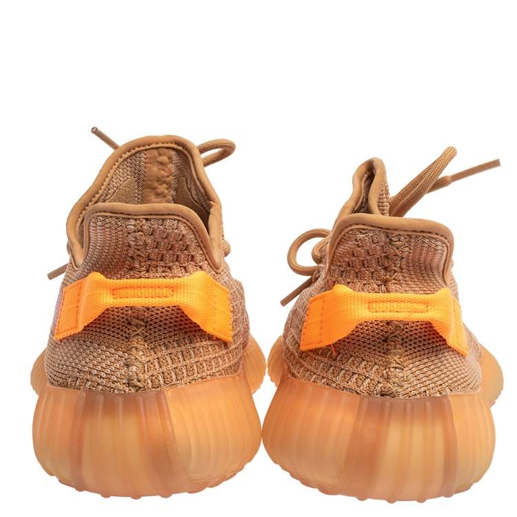 Pre Owned Yeezy x Adidas Beige/Orange Cotton Knit Clay Boost 350 V2 Sneakers Size 42.5