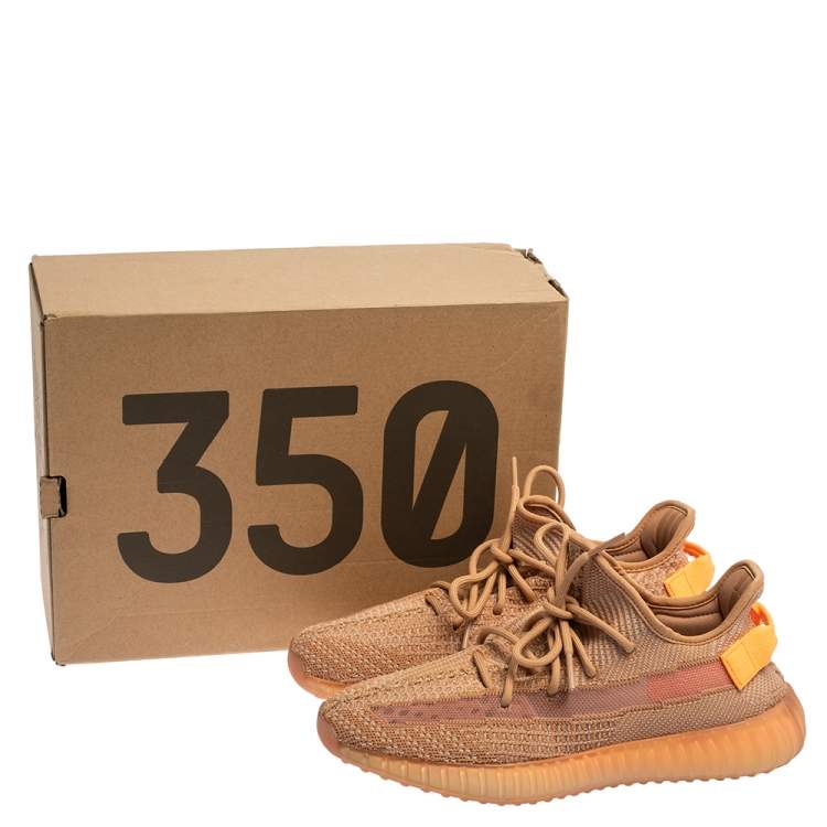 Pre Owned Yeezy x Adidas Beige/Orange Cotton Knit Clay Boost 350 V2 Sneakers Size 42.5