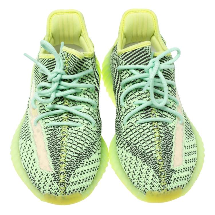 Pre Owned Yeezy x Adidas Green Knit Fabric Boost 350 V2 Yeezreel Non-Reflective Sneakers Size 42.5