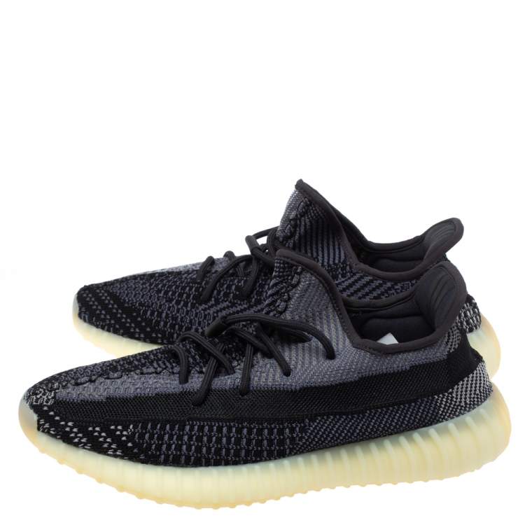 Pre Owned Adidas Yeezy Black Cotton Knit Boost 350 V2 Carbon Sneakers Size 47 1/3