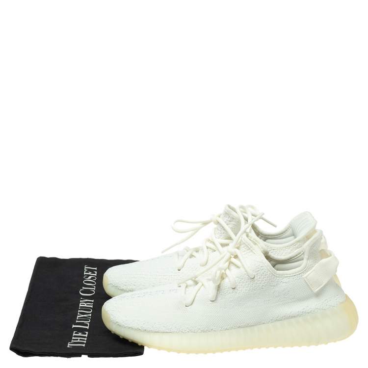 Pre Owned Yeezy x Adidas Cotton Knit Boost 350 V2 Triple White Sneakers Size 42 2/3