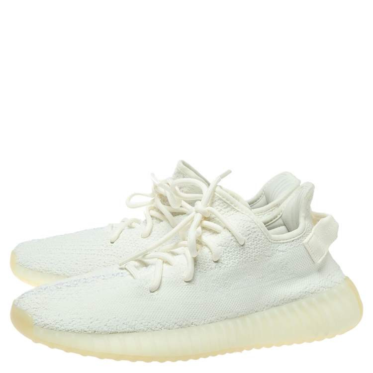 Pre Owned Yeezy x Adidas Cotton Knit Boost 350 V2 Triple White Sneakers Size 42 2/3