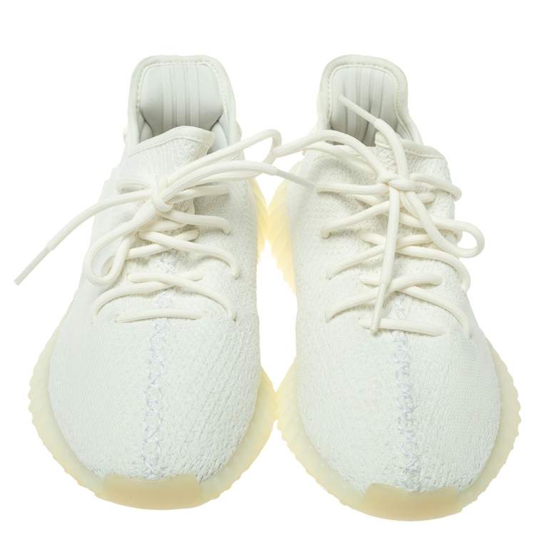 Pre Owned Yeezy x Adidas Cotton Knit Boost 350 V2 Triple White Sneakers Size 42 2/3