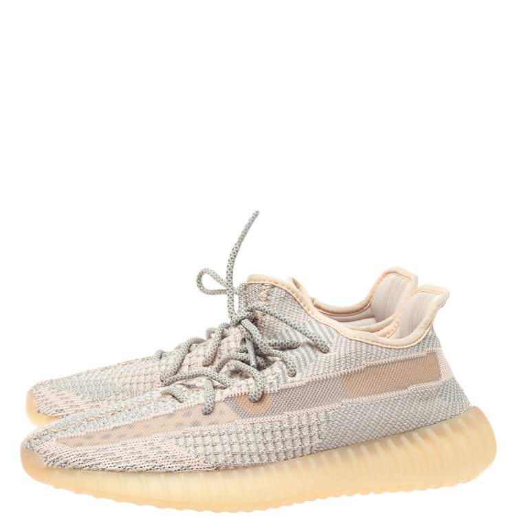 Pre Owned Yeezy x Adidas Light Pink/Grey Cotton Knit Boost 350 V2 Synth Non-Reflective Sneakers Size 44