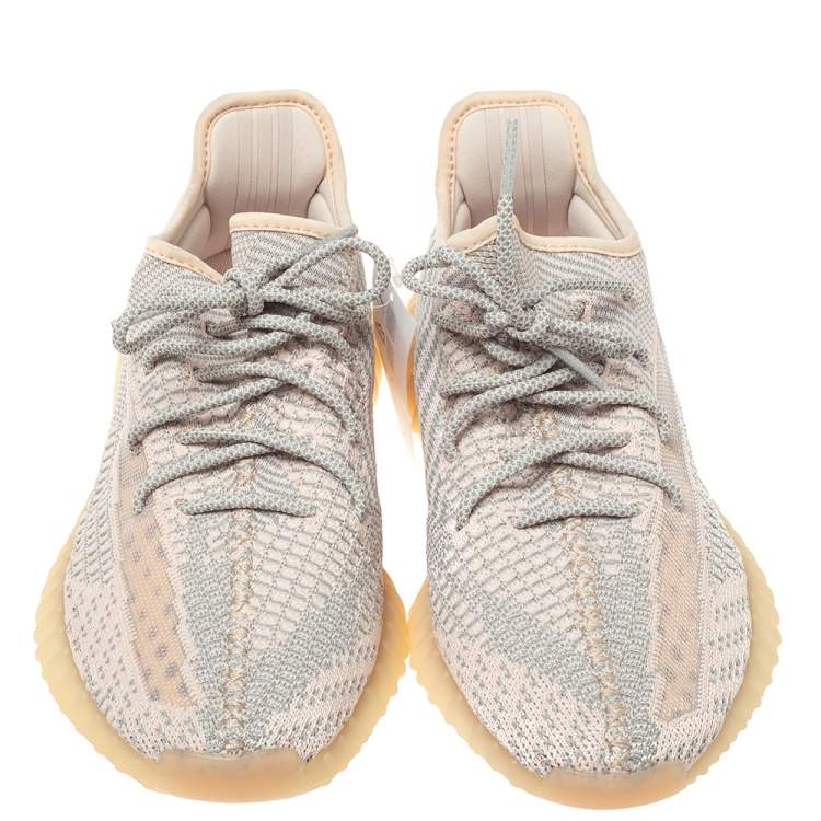 Pre Owned Yeezy x Adidas Light Pink/Grey Cotton Knit Boost 350 V2 Synth Non-Reflective Sneakers Size 44
