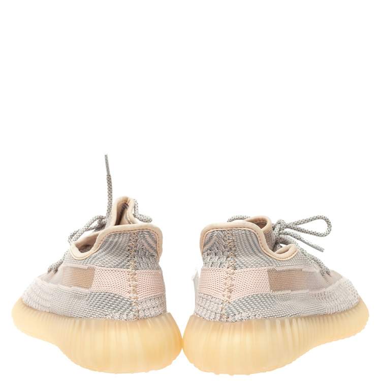 Pre Owned Yeezy x Adidas Light Pink/Grey Cotton Knit Boost 350 V2 Synth Non-Reflective Sneakers Size 44