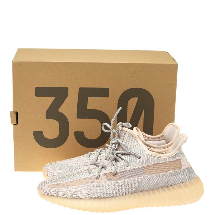 Pre Owned Yeezy x Adidas Light Pink/Grey Cotton Knit Boost 350 V2 Synth Non-Reflective Sneakers Size 44