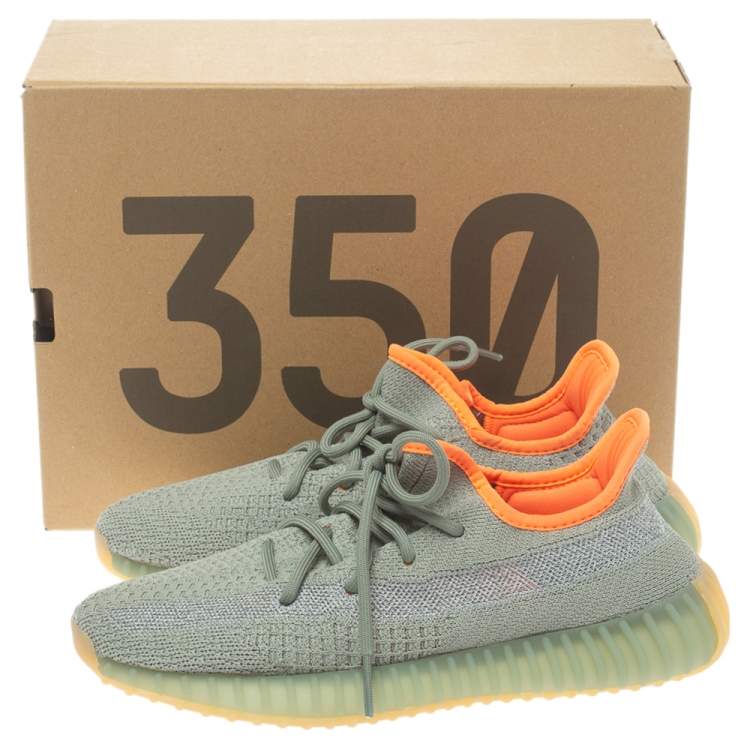 Pre Owned Yeezy x adidas Grey/Green Knit Boost 350 V2 Desert Sage Sneakers 40 2/3