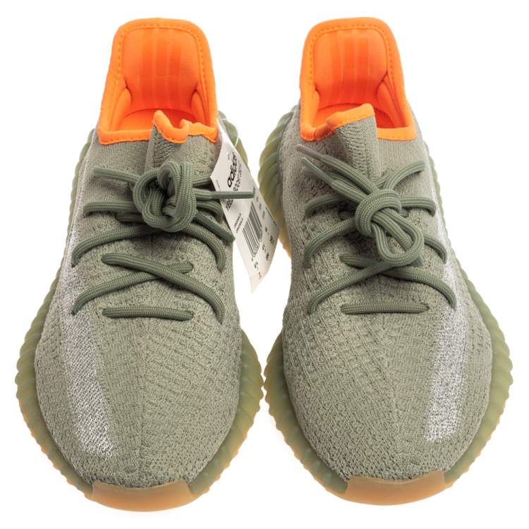 Pre Owned Yeezy x Adidas Grey/Green Cotton Knit Boost 350 V2 Desert Sage Sneakers Size 40