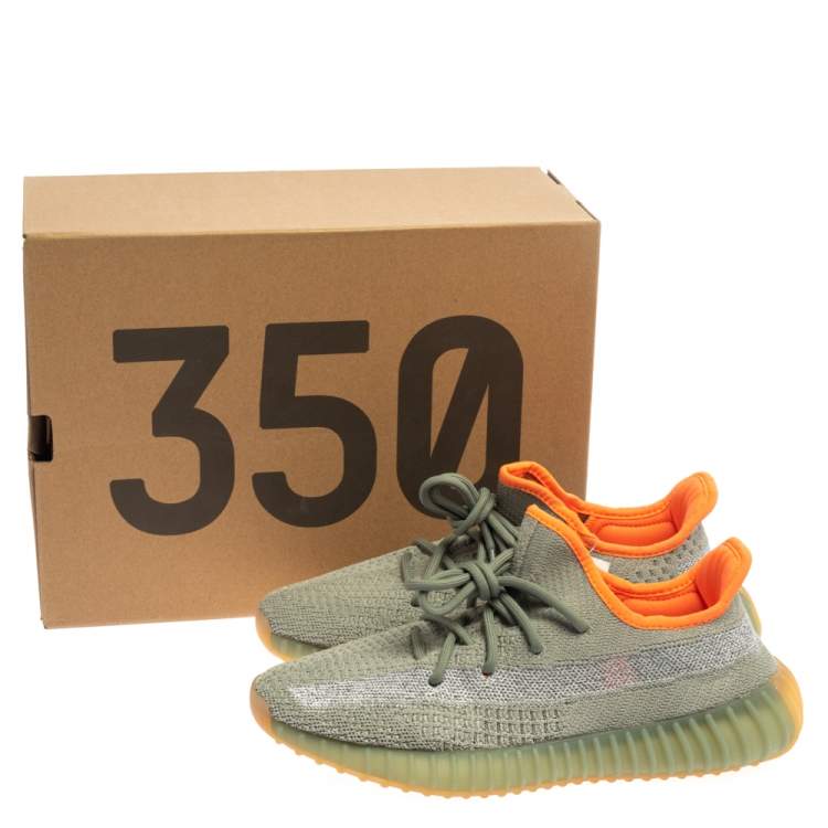 Pre Owned Yeezy x Adidas Grey/Green Cotton Knit Boost 350 V2 Desert Sage Sneakers Size 40