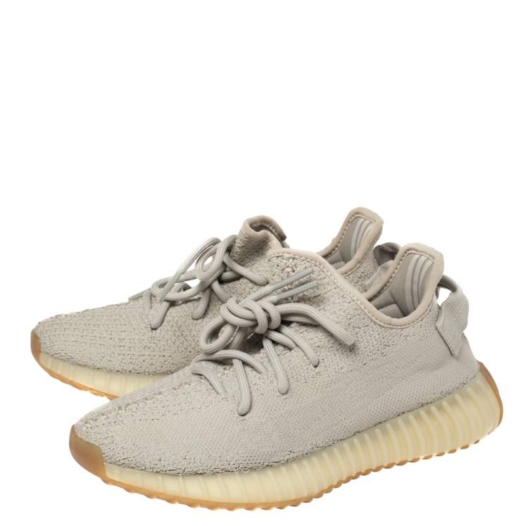 Pre Owned Yeezy x Adidas Green Sesame Cotton Knit Boost 350 V2 Sneakers Size 36.5