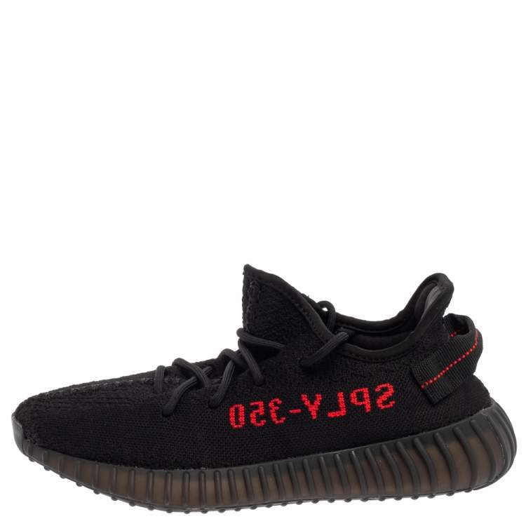 Pre Owned Yeezy x adidas Black/Red Knit Fabric Boost 350 V2 Low Top Sneakers Size 42 