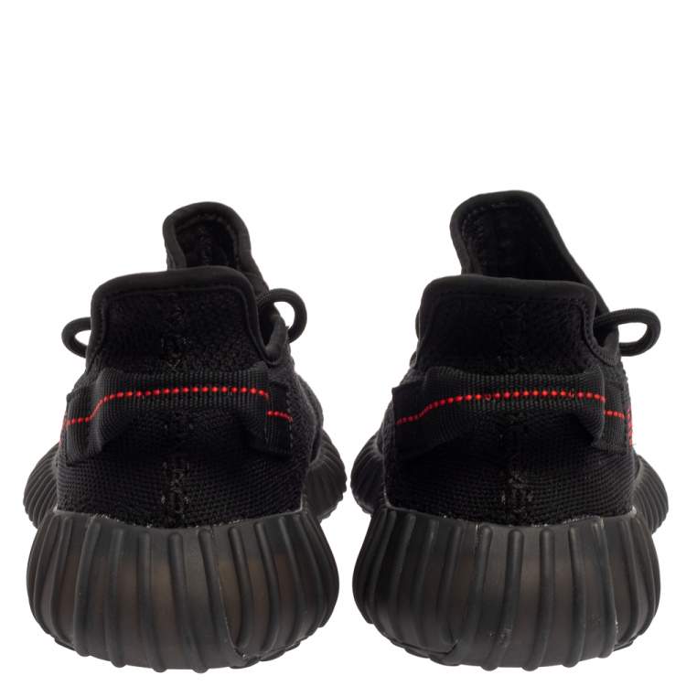 Pre Owned Yeezy x adidas Black/Red Knit Fabric Boost 350 V2 Low Top Sneakers Size 42 