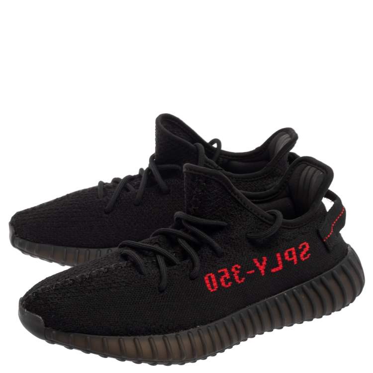 Pre Owned Yeezy x adidas Black/Red Knit Fabric Boost 350 V2 Low Top Sneakers Size 42 