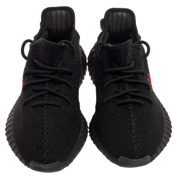 Pre Owned Yeezy x adidas Black/Red Knit Fabric Boost 350 V2 Low Top Sneakers Size 42 