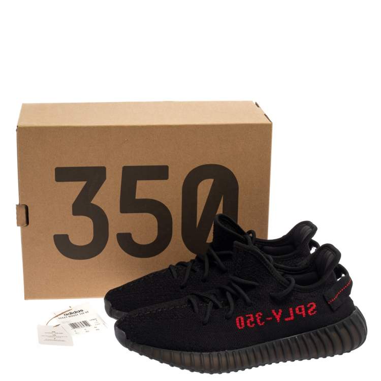 Pre Owned Yeezy x adidas Black/Red Knit Fabric Boost 350 V2 Low Top Sneakers Size 42 
