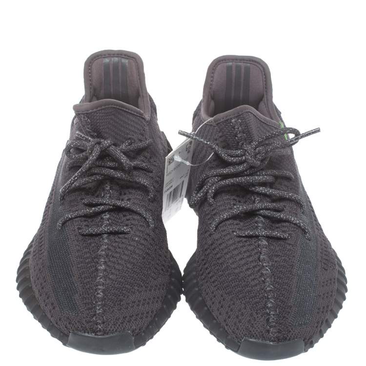 Pre Owned Yeezy x adidas Black Knit Fabric Boost 350 V2 Static Non Reflective Sneakers Size 43 1/3