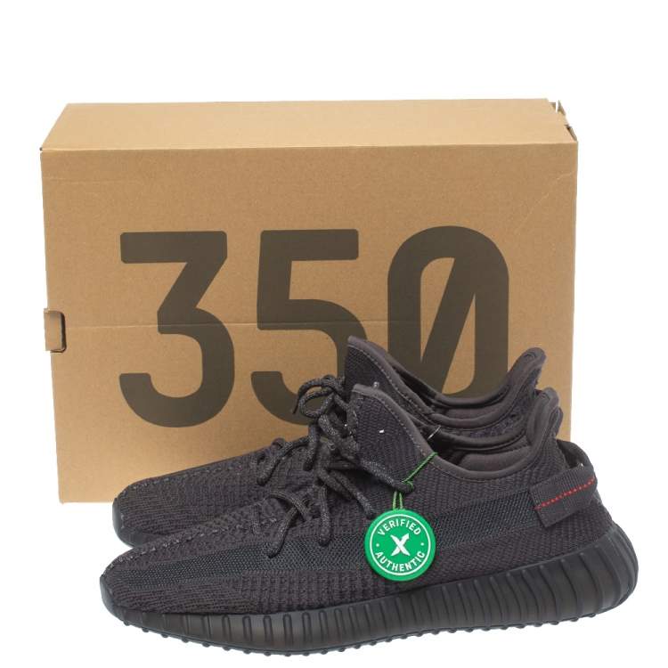 Pre Owned Yeezy x adidas Black Knit Fabric Boost 350 V2 Static Non Reflective Sneakers Size 43 1/3