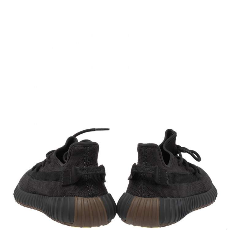 Pre Owned Yeezy x adidas Black Knit Fabric Boost 350 V2 Black Non-Reflective Sneakers Size 46