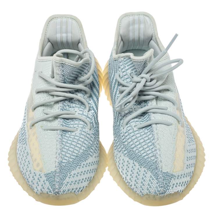 Pre Owned Yeezy x Adidas Blue/White Cotton Knit Boost 350 V2 'Cloud White' Sneakers Size 42.5