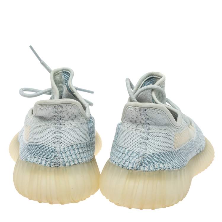 Pre Owned Yeezy x Adidas Blue/White Cotton Knit Boost 350 V2 'Cloud White' Sneakers Size 42.5