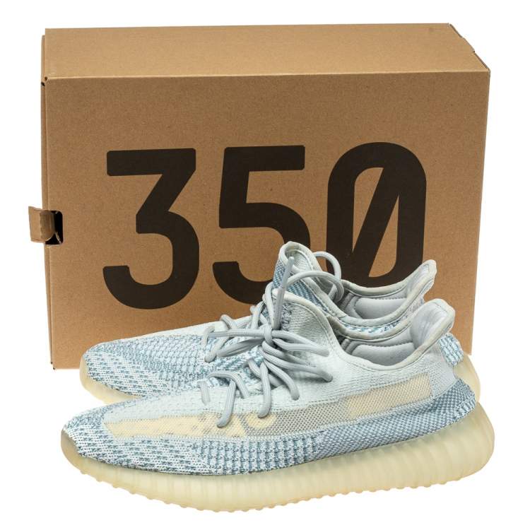 Pre Owned Yeezy x Adidas Blue/White Cotton Knit Boost 350 V2 'Cloud White' Sneakers Size 42.5