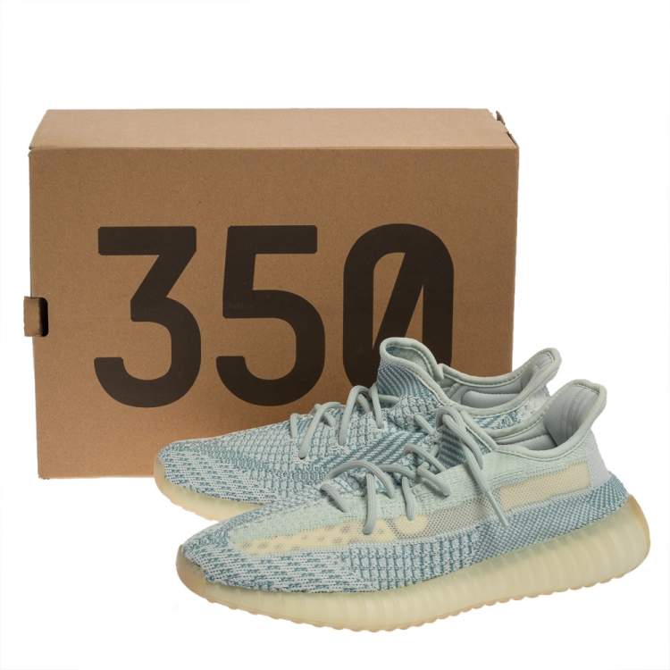 Pre Owned Yeezy x Adidas Blue/White Cotton Knit Boost 350 V2 'Cloud White' Sneakers Size 42.5