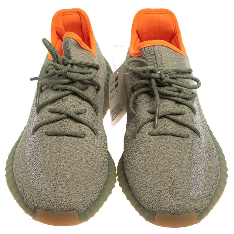 Pre Owned Yeezy x Adidas Green/Grey Knit Fabric Boost 350 V2 Desert Sage Sneakers Size 45 1/3