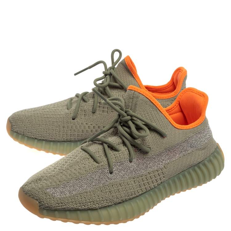 Pre Owned Yeezy x Adidas Green/Grey Knit Fabric Boost 350 V2 Desert Sage Sneakers Size 45 1/3