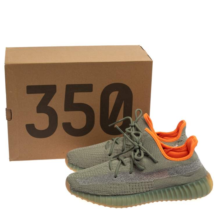 Pre Owned Yeezy x Adidas Green/Grey Knit Fabric Boost 350 V2 Desert Sage Sneakers Size 45 1/3
