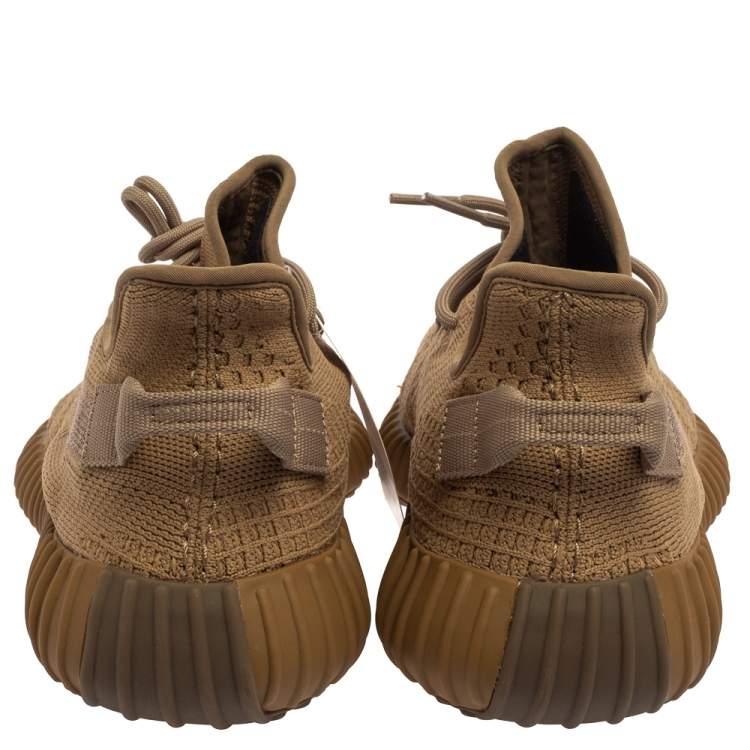 Pre Owned Yeezy x Adidas Brown Knit and Mesh Boost 350 V2 Earth Sneakers Size 45 1/3