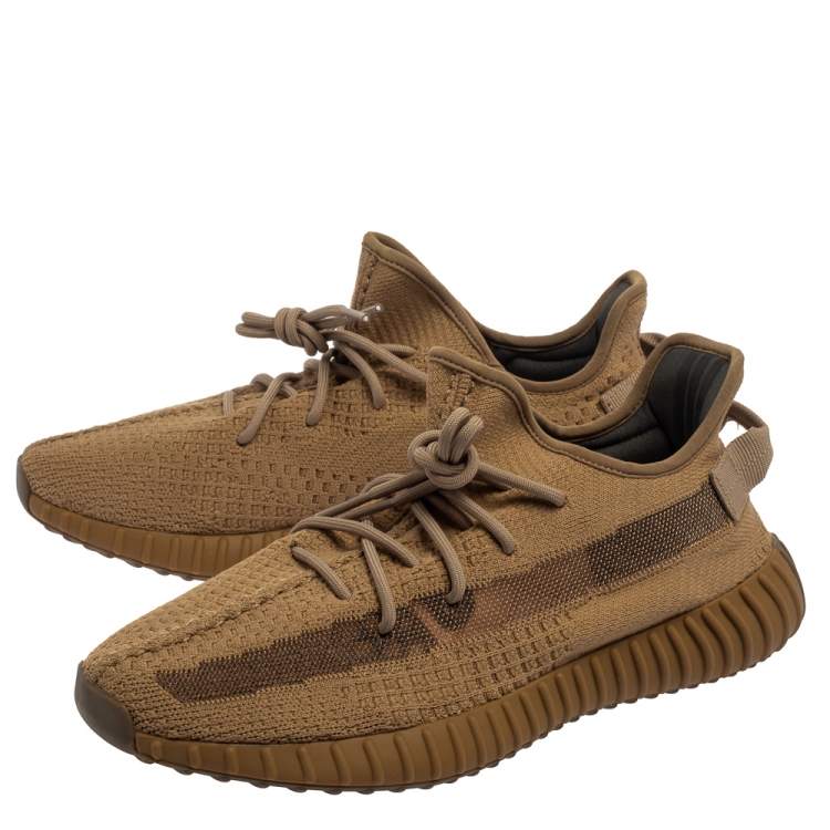 Pre Owned Yeezy x Adidas Brown Knit and Mesh Boost 350 V2 Earth Sneakers Size 45 1/3