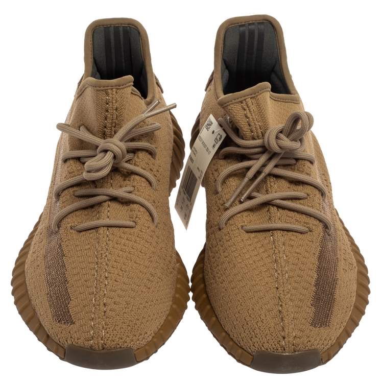 Pre Owned Yeezy x Adidas Brown Knit and Mesh Boost 350 V2 Earth Sneakers Size 45 1/3