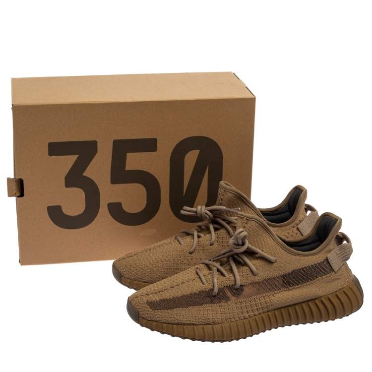 Pre Owned Yeezy x Adidas Brown Knit and Mesh Boost 350 V2 Earth Sneakers Size 45 1/3