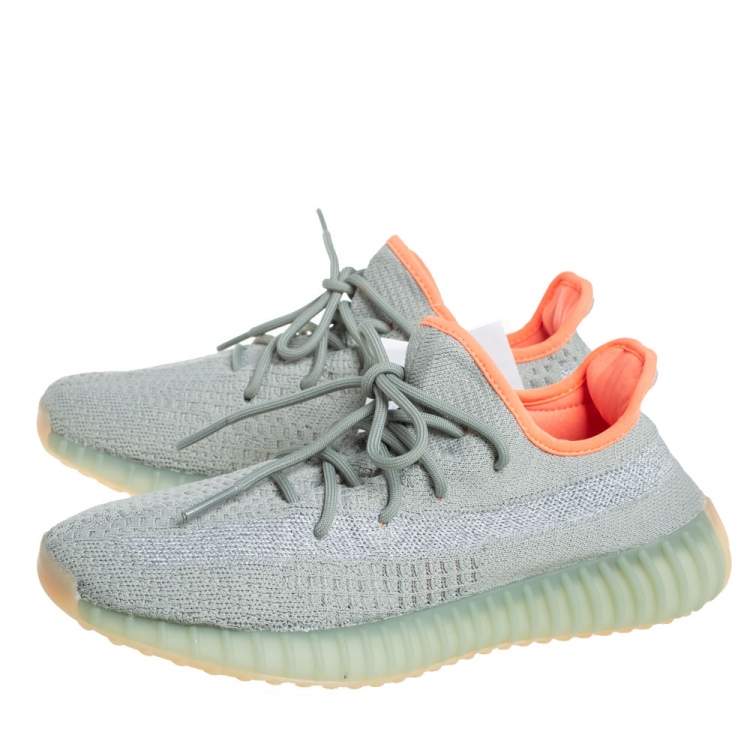 Pre Owned Yeezy x adidas Green Knit Fabric Boost 350 V2 Desert Sage Sneakers Size 42 2/3