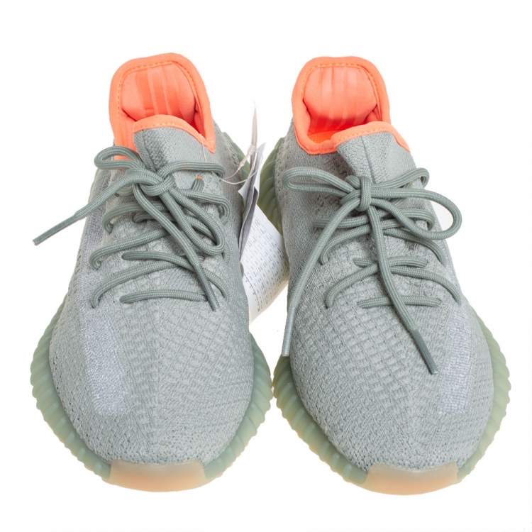 Pre Owned Yeezy x adidas Green Knit Fabric Boost 350 V2 Desert Sage Sneakers Size 42 2/3