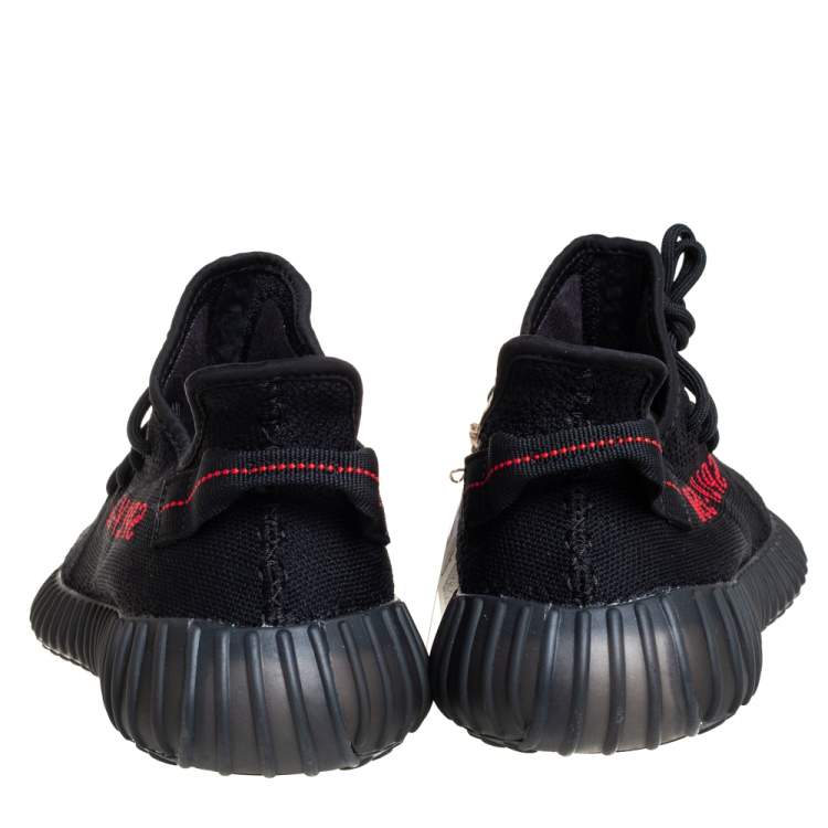 Pre Owned Yeezy x Adidas Core Black/Red Cotton Knit Boost 350 V2 Sneakers Size 47.5