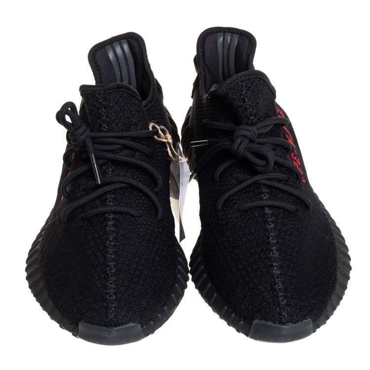 Pre Owned Yeezy x Adidas Core Black/Red Cotton Knit Boost 350 V2 Sneakers Size 47.5